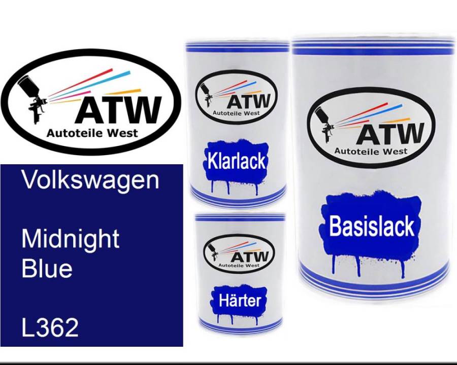 Volkswagen, Midnight Blue, L362: 500ml Lackdose + 500ml Klarlack + 250ml Härter - Set, von ATW Autoteile West.